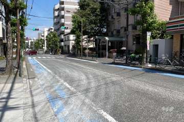敷地の北側前面道路(北西側から)