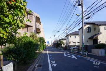 敷地南西側の前面道路（北西側から）