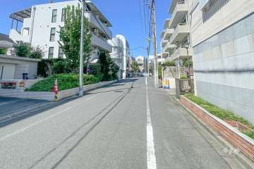 敷地南西側の前面道路（北西側から）
