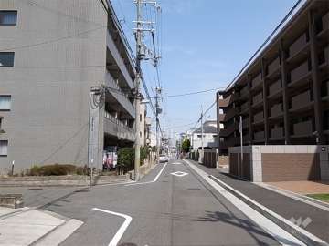 敷地北側の前面道路。周辺は区画の整った閑静な住宅地です。