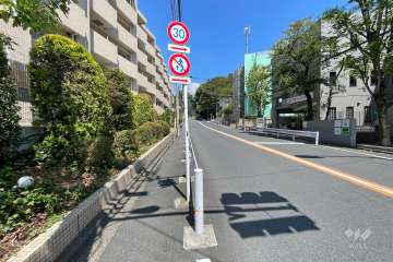敷地南東側の前面道路（南西側から）