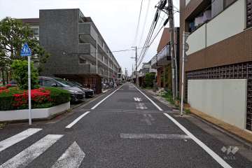 敷地南東側の前面道路（北東側から）