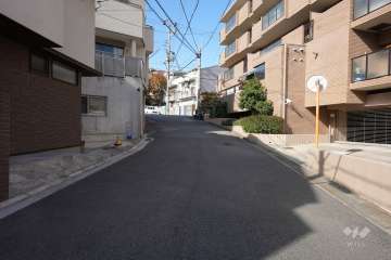 敷地南西側の前面道路（南東から）