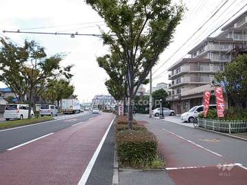 敷地北側は4車線のバス通りに面しています。
