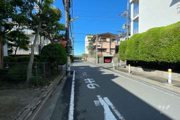 敷地南東側の前面道路（北東側から）