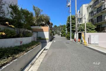 敷地南東側の前面道路（南西側から）