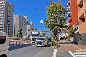 敷地南側前面道路は環八通りです（東側から）。
