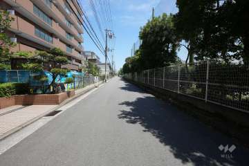 敷地南西側の前面道路（北西側から）