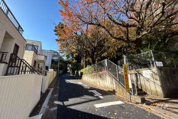 敷地の南東側前面道路（北東側から）