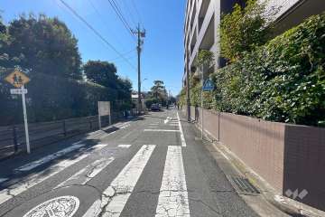 敷地南東側の前面道路（北東側から）