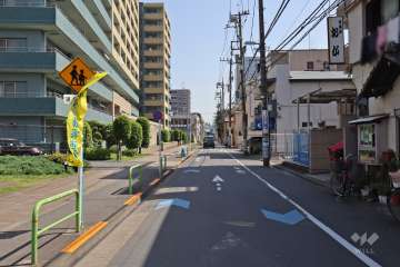 敷地西側の前面道路（北側から）