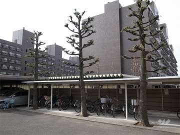 駐輪場。右が北棟、左が南棟です。