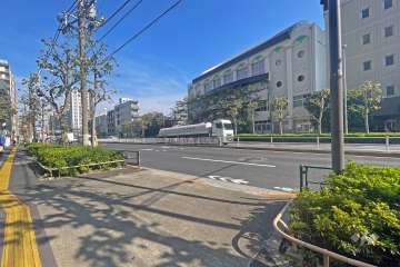 敷地の東側前面道路は国道131号・産業道路です（南側から）。
