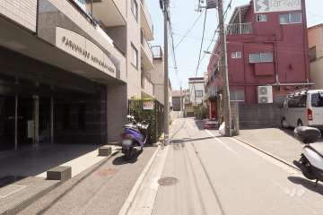 敷地南西側の前面道路（北西側から）
