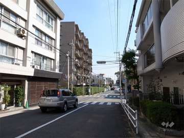 敷地北側の前面道路。二車線の通りです。
