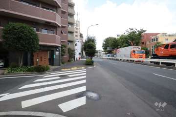 敷地北東側の前面道路(南東側から)