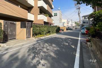 敷地南東側の前面道路（南西側から）
