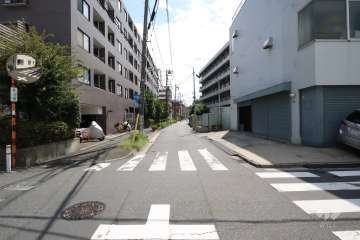 敷地西側の前面道路(北側から)