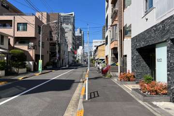 敷地の南西側前面道路（南東側から）