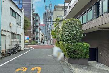 敷地の南東側前面道路（北東側から）