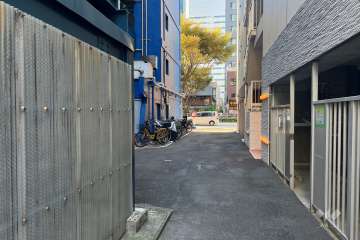 敷地の北東側前面道路（南東側から）