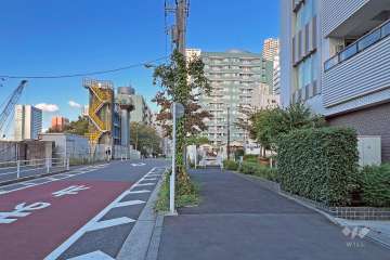 敷地の北西側前面道路（南西側から）