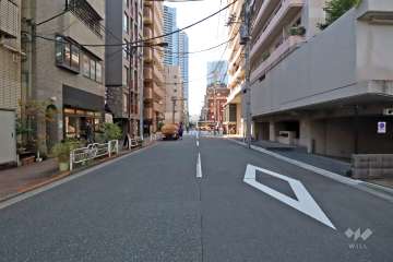 敷地北西側の前面道路(南西側から)