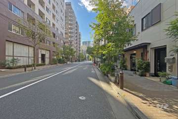敷地の南東側前面道路（北東側から）