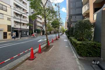 敷地の南東側前面道路（北東側から）