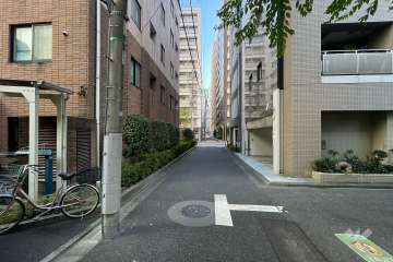 敷地の南西側前面道路（北西側から）