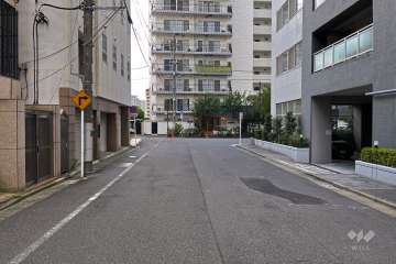 敷地南東側の前面道路（北東側から）