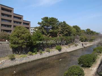 敷地の東側には夙川が流れています。
