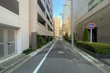 敷地の南東側前面道路（南西側から）