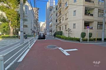 敷地の北側前面道路（西側から）