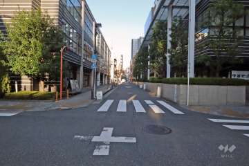 敷地北西側の前面道路(南西側から)