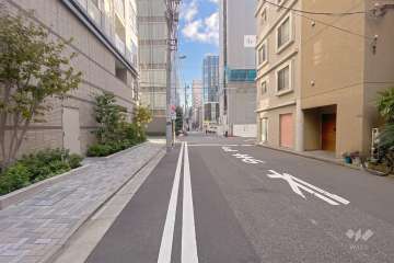 敷地南東側の前面道路（南西側から）
