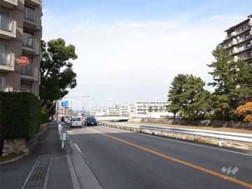 敷地東側は二車線の通りで、道を挟んで向かい側には仁川が流れています。