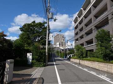 敷地南側の前面道路。周辺は区画の整った住宅地です。
