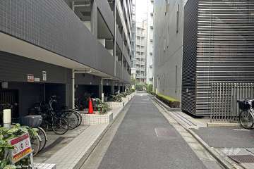 敷地の南側前面道路（西側から）