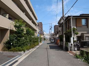 敷地南側の前面道路。周辺は静かな住宅地です。