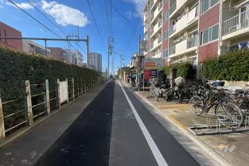 敷地南西側の前面道路（南東側から）