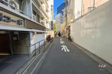 敷地南東側の前面道路（南西側から）