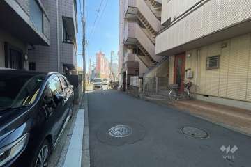 敷地の南側前面道路（西側から）
