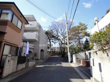 敷地北側の前面道路。突き当たりは夙川です。