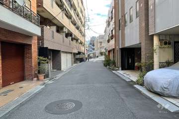 敷地南側の前面道路（西側から）