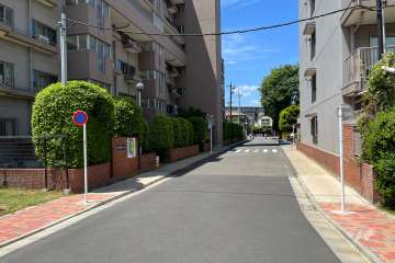 敷地の北東側前面道路（南東側から）