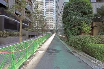 植栽の緑豊かな西側通路