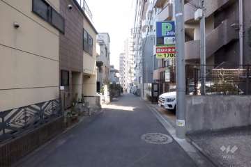 敷地北西側の前面道路(南西側から)