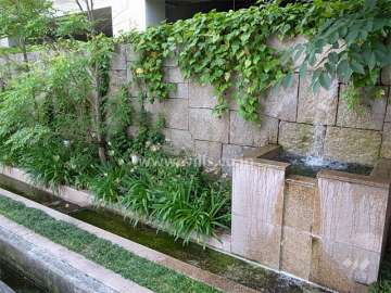 エントランス横の流水のある植栽スペース