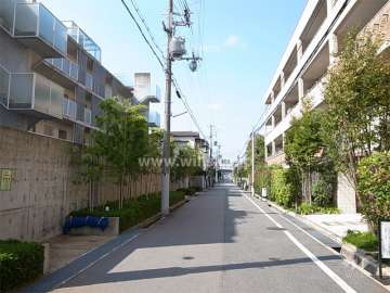 敷地南側の前面道路。周辺は区画の整った住宅地です。